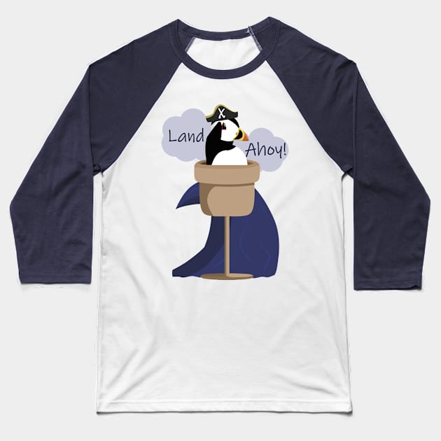 Land Ahoy! Pirate Puffin in a Lookout Baseball T-Shirt by PandLCreations